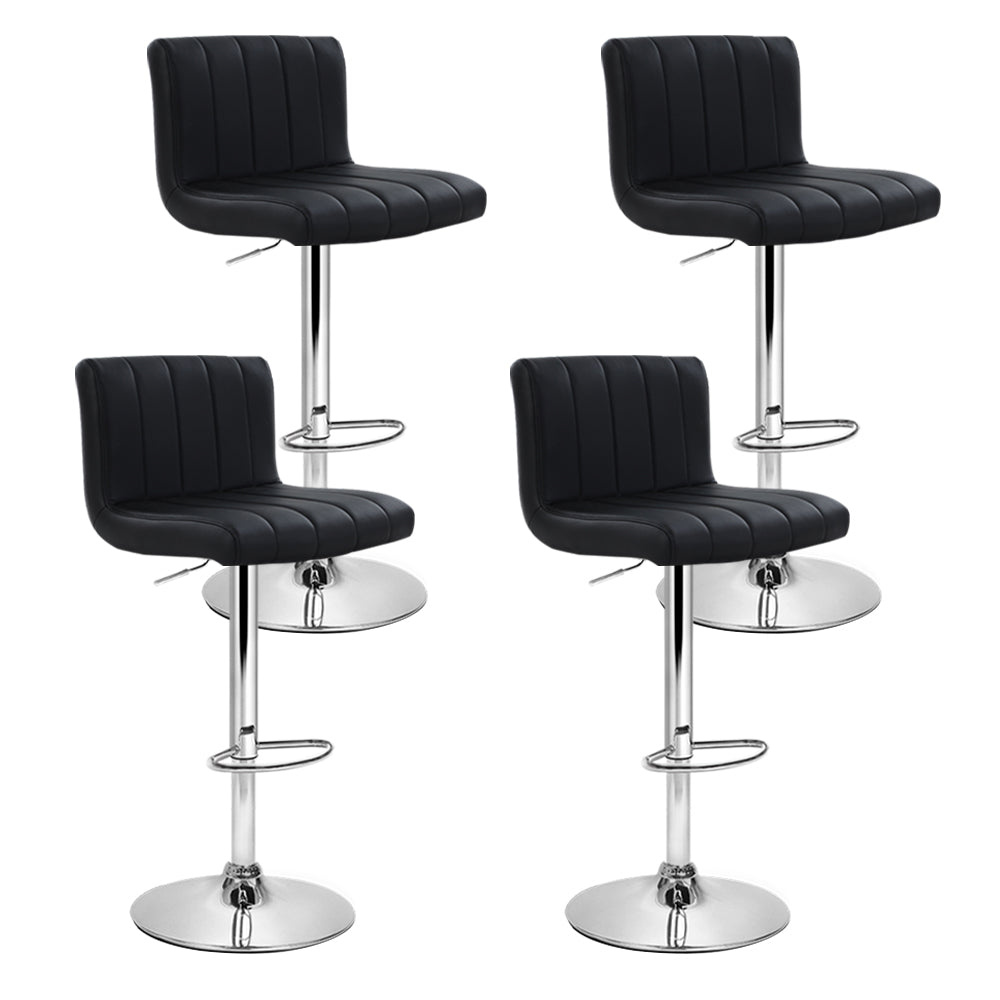 Table & Bar Stools: Artiss 4x Bar Stools Gas Lift Leather Black