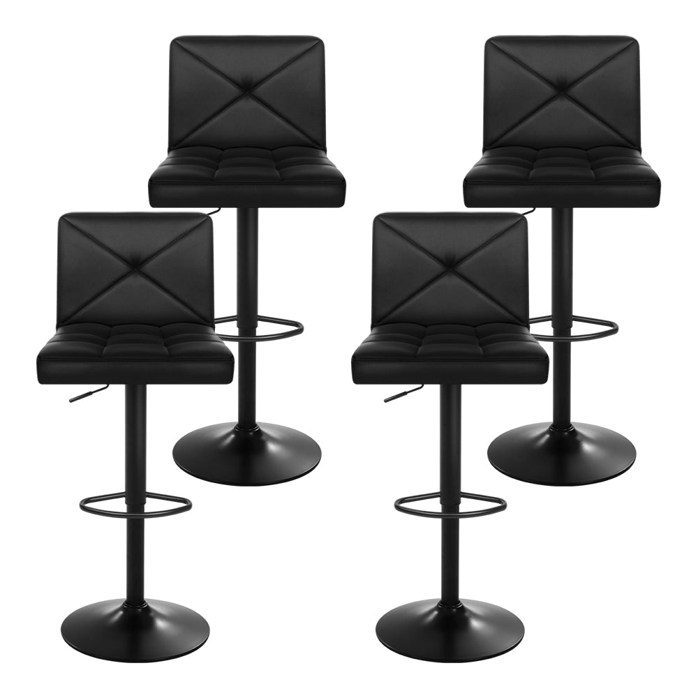Table & Bar Stools: Artiss 4x Bar Stools Gas Lift Leather Chair Black