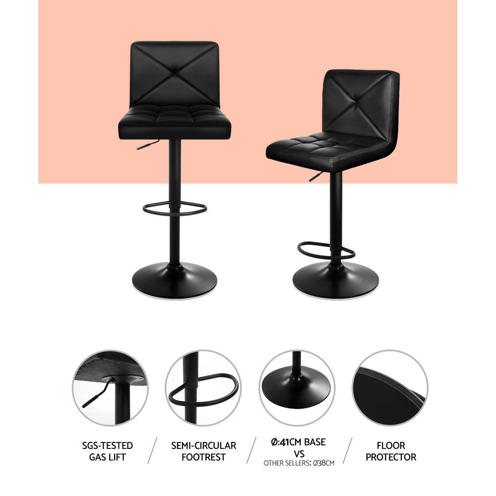Table & Bar Stools: Artiss 4x Bar Stools Gas Lift Leather Chair Black