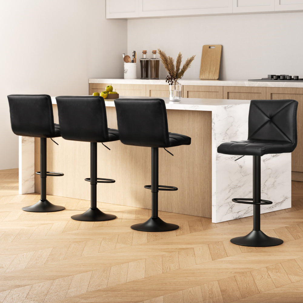 Table & Bar Stools: Artiss 4x Bar Stools Gas Lift Leather Chair Black