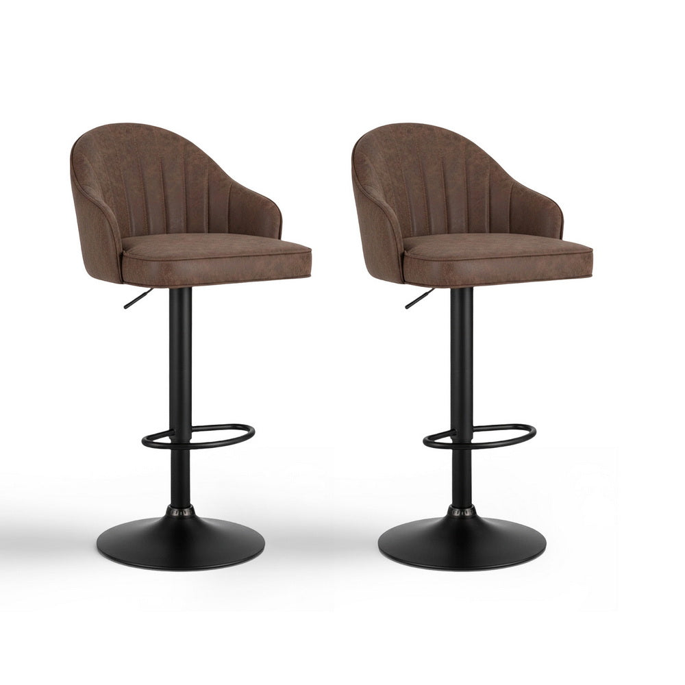 Table & Bar Stools: Artiss 2x Bar Stools Kitchen Swivel Gas Lift Counter Chair Shell Leather Brown