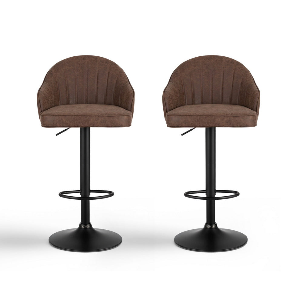 Table & Bar Stools: Artiss 2x Bar Stools Kitchen Swivel Gas Lift Counter Chair Shell Leather Brown