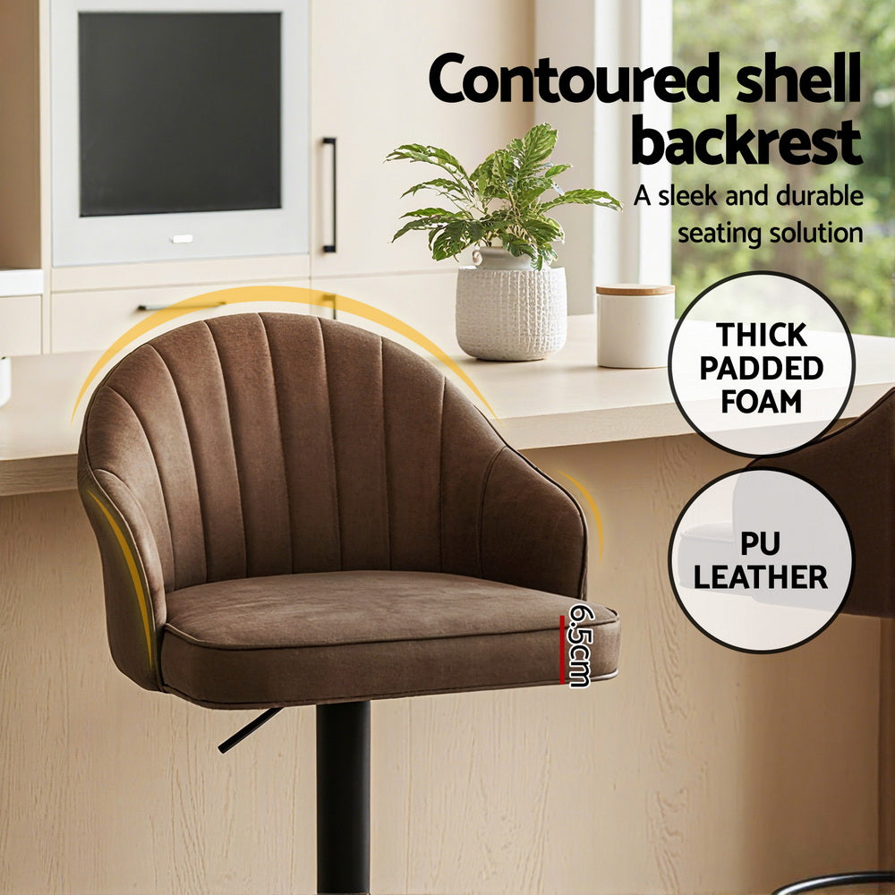 Table & Bar Stools: Artiss 2x Bar Stools Kitchen Swivel Gas Lift Counter Chair Shell Leather Brown