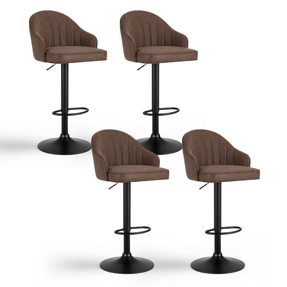 Table & Bar Stools: Artiss 4x Bar Stools Kitchen Swivel Gas Lift Counter Chair Shell Leather Brown