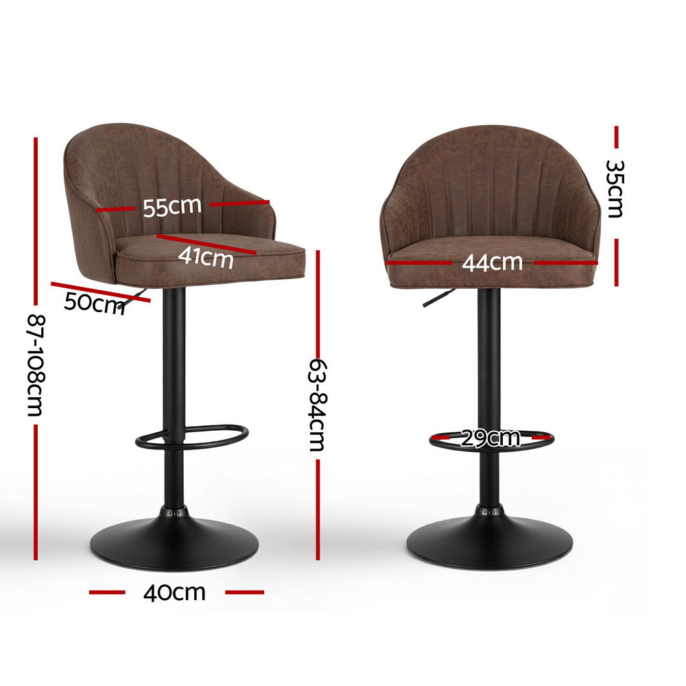 Table & Bar Stools: Artiss 4x Bar Stools Kitchen Swivel Gas Lift Counter Chair Shell Leather Brown