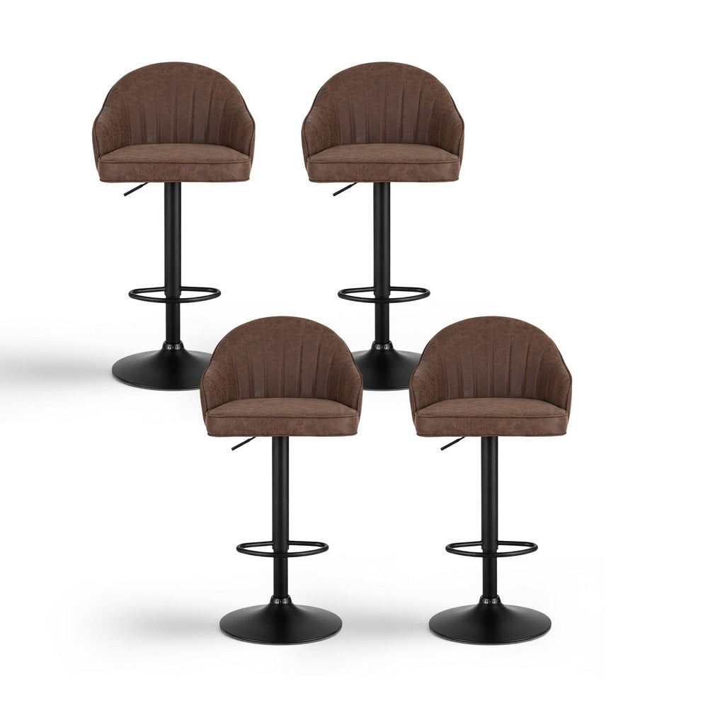 Table & Bar Stools: Artiss 4x Bar Stools Kitchen Swivel Gas Lift Counter Chair Shell Leather Brown
