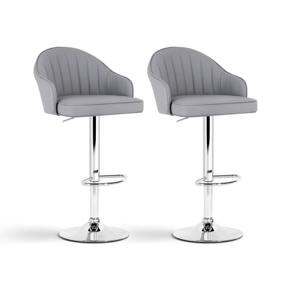 Table & Bar Stools: Artiss 2x Bar Stools Kitchen Swivel Gas Lift Counter Chair Shell Leather Grey