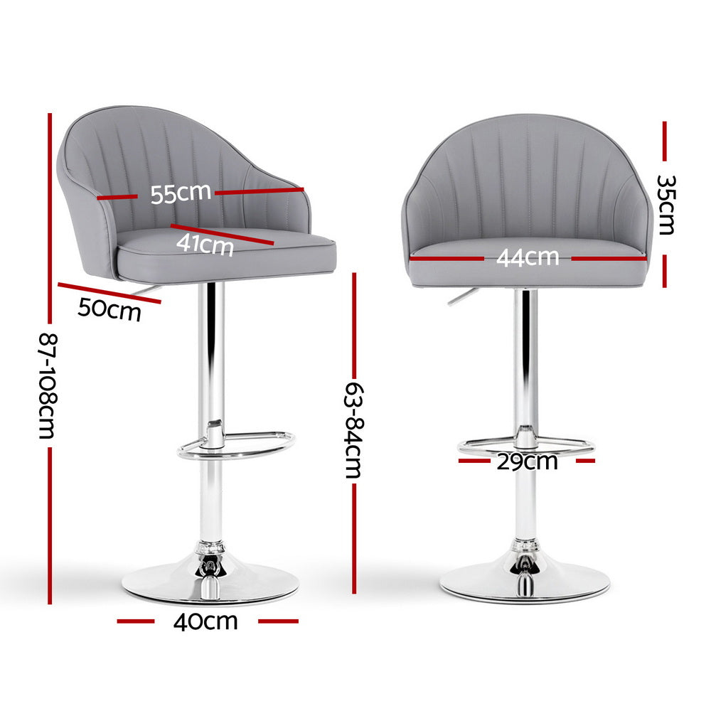 Table & Bar Stools: Artiss 2x Bar Stools Kitchen Swivel Gas Lift Counter Chair Shell Leather Grey