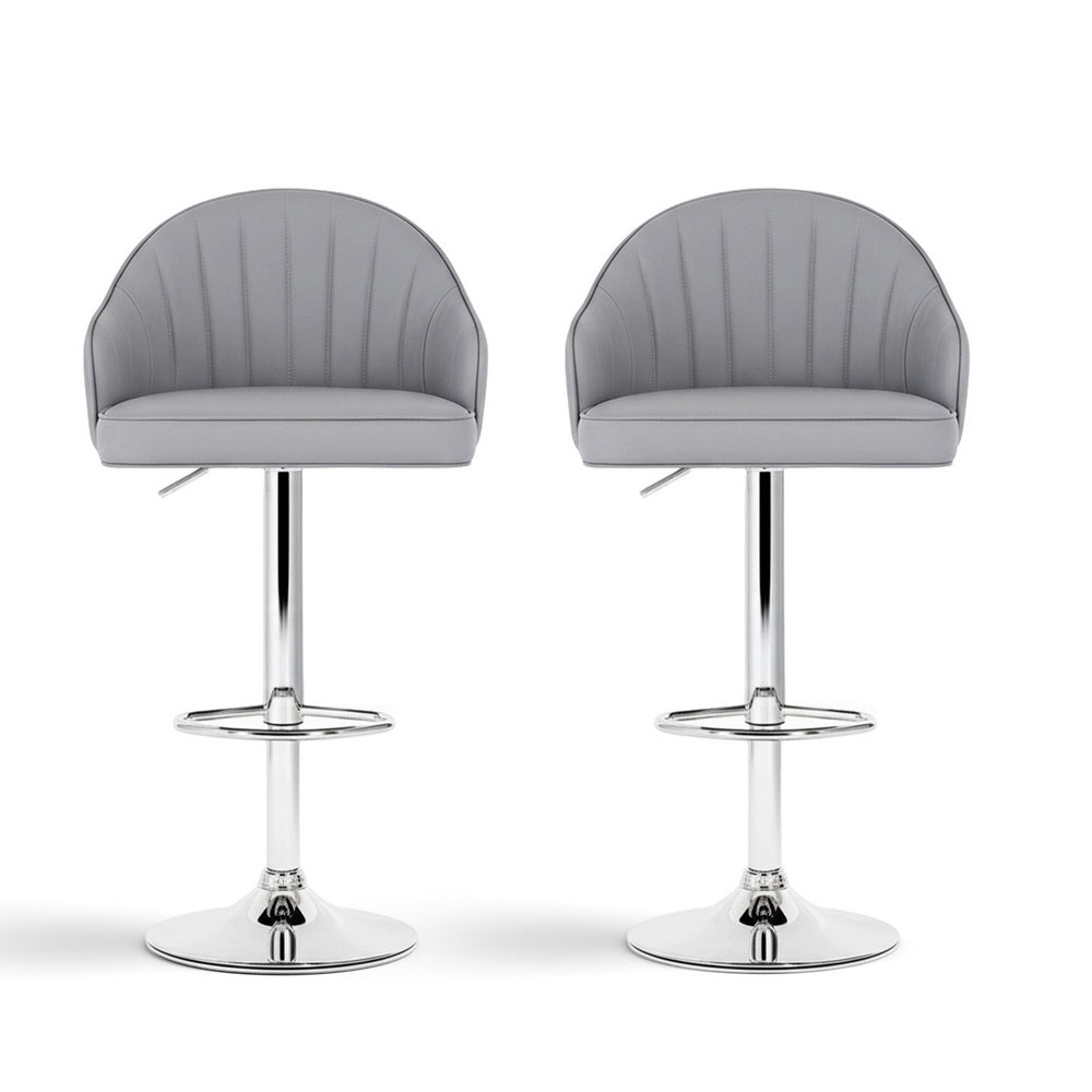 Table & Bar Stools: Artiss 2x Bar Stools Kitchen Swivel Gas Lift Counter Chair Shell Leather Grey