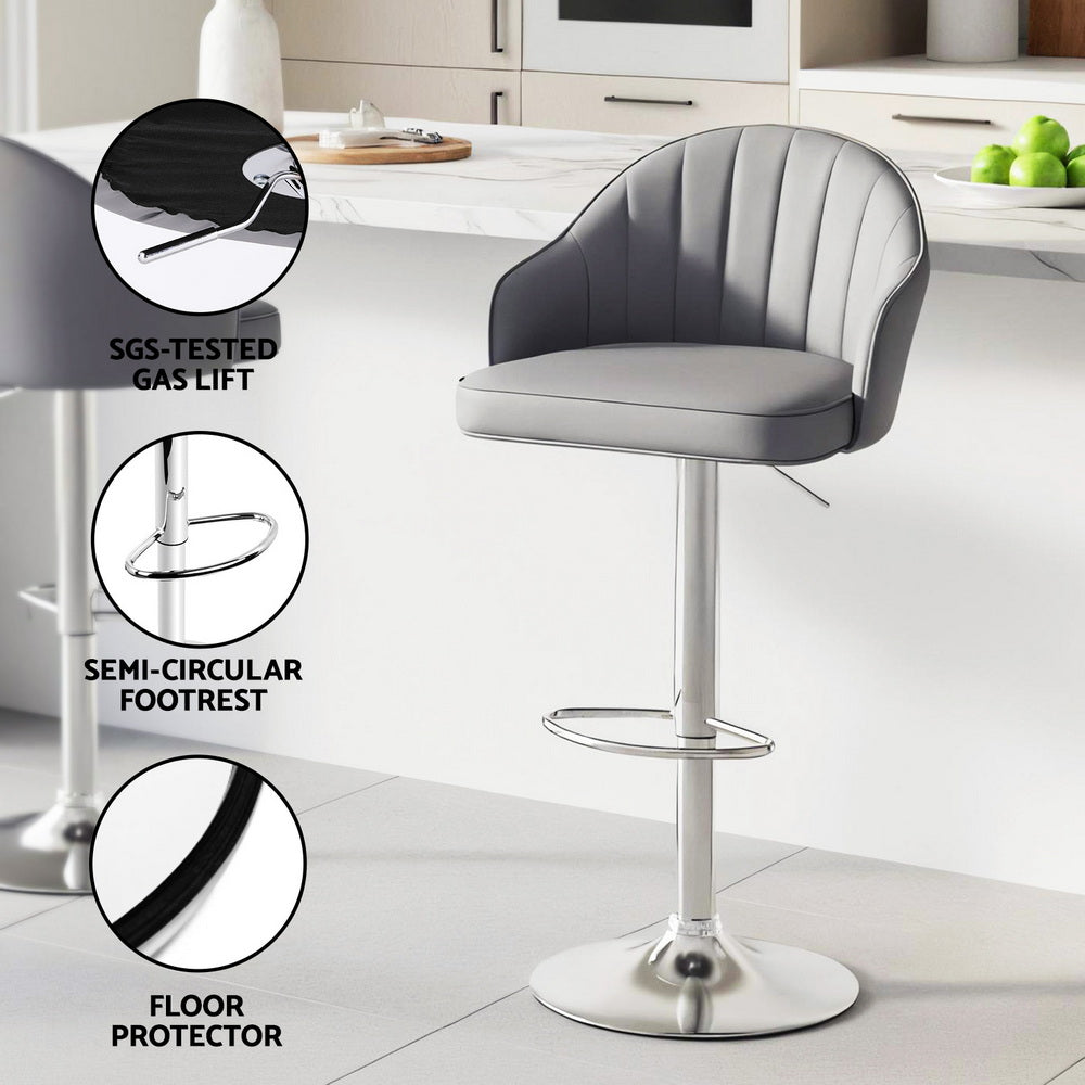 Table & Bar Stools: Artiss 2x Bar Stools Kitchen Swivel Gas Lift Counter Chair Shell Leather Grey