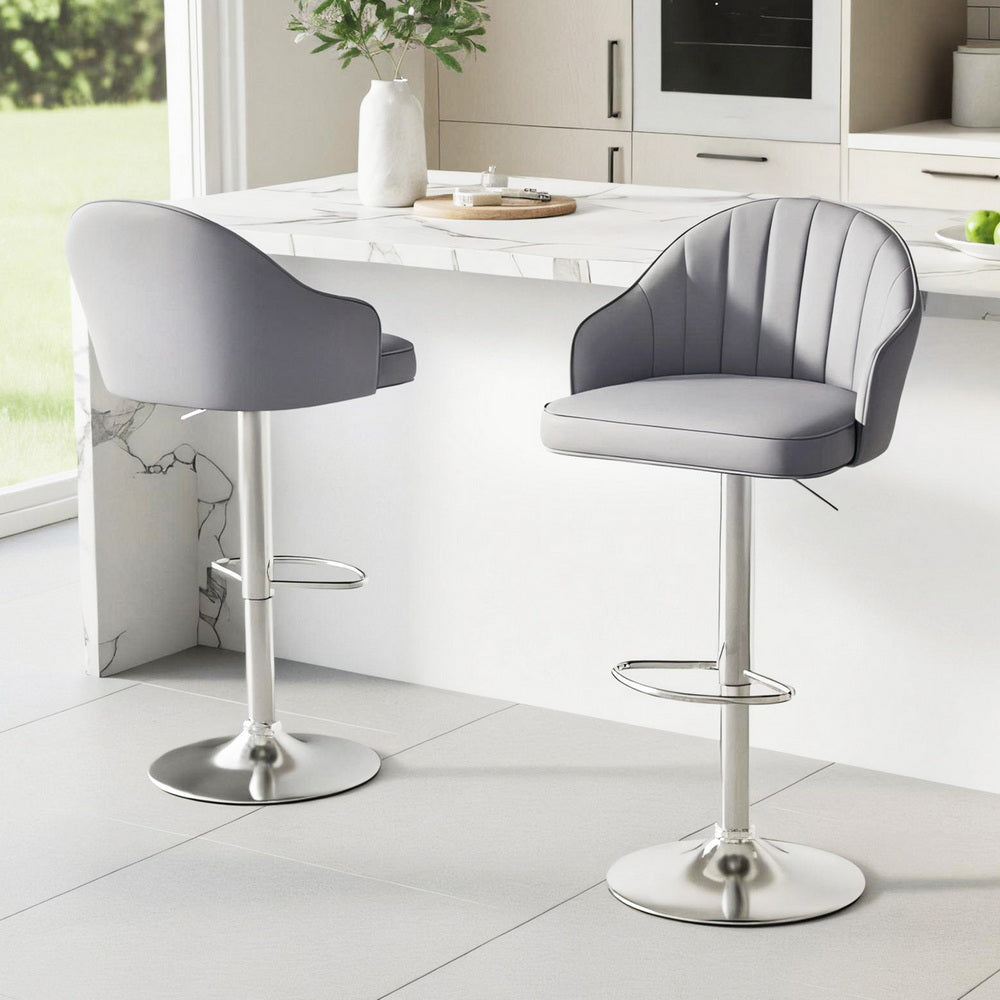 Table & Bar Stools: Artiss 2x Bar Stools Kitchen Swivel Gas Lift Counter Chair Shell Leather Grey