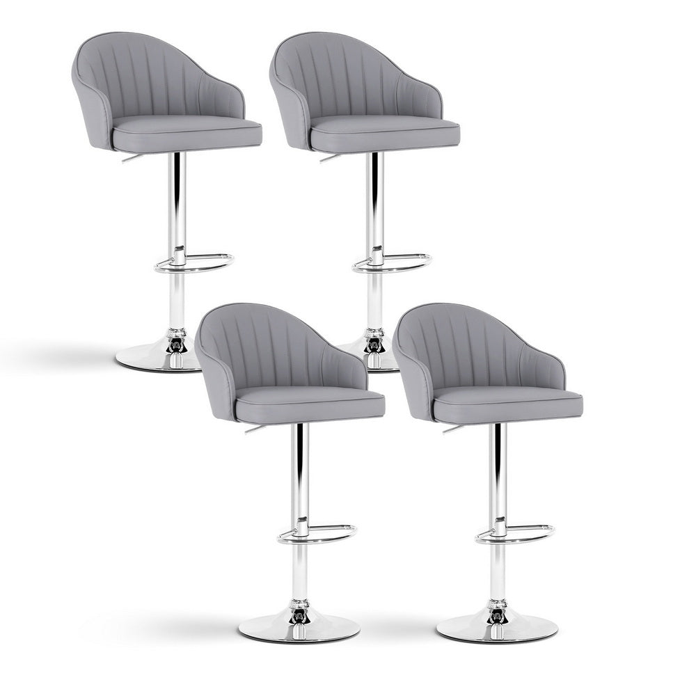 Table & Bar Stools: Artiss 4x Bar Stools Kitchen Swivel Gas Lift Counter Chair Shell Leather Grey