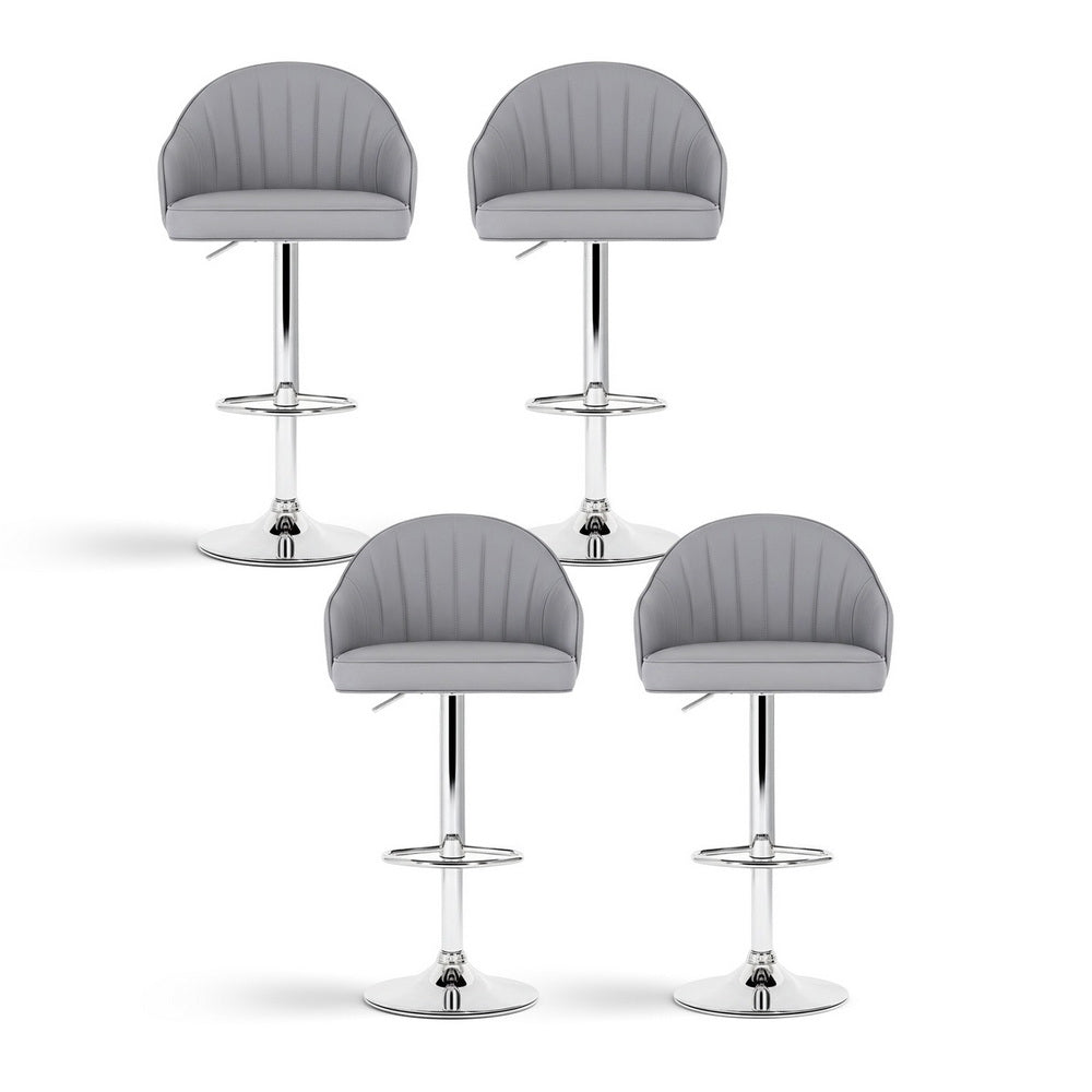 Table & Bar Stools: Artiss 4x Bar Stools Kitchen Swivel Gas Lift Counter Chair Shell Leather Grey
