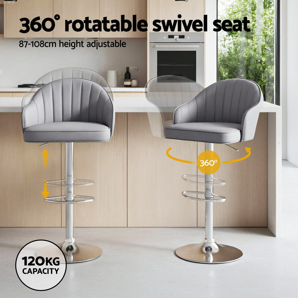 Table & Bar Stools: Artiss 4x Bar Stools Kitchen Swivel Gas Lift Counter Chair Shell Leather Grey