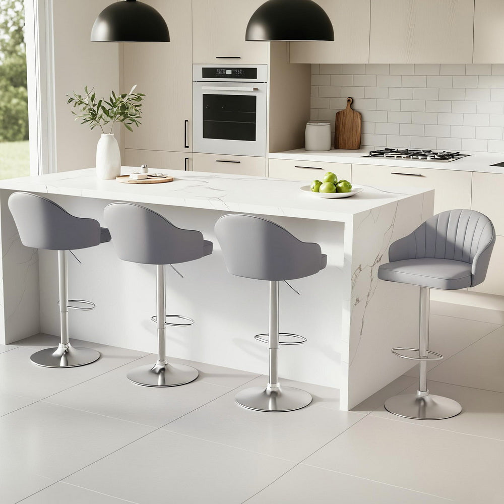 Table & Bar Stools: Artiss 4x Bar Stools Kitchen Swivel Gas Lift Counter Chair Shell Leather Grey