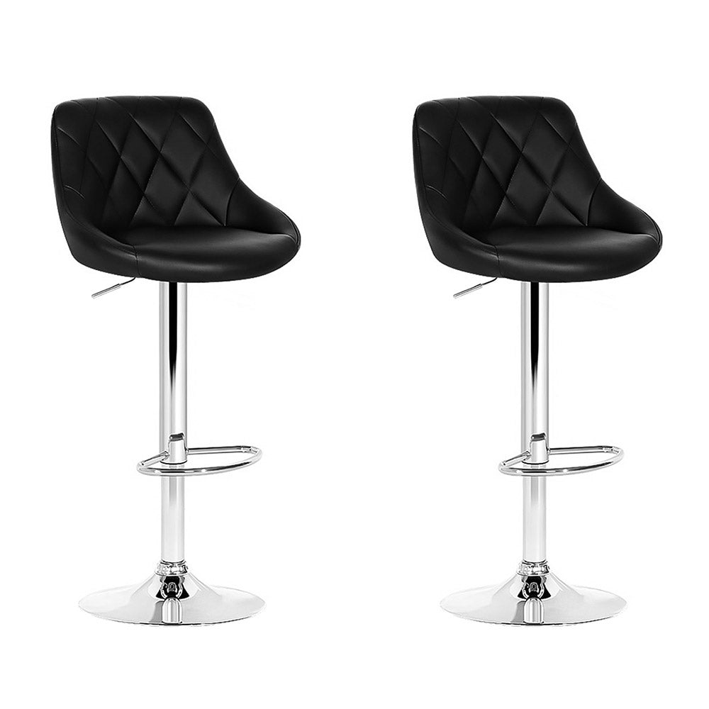 Table & Bar Stools: Artiss 2x Bar Stools Leather Padded Gas Lift Stool Black