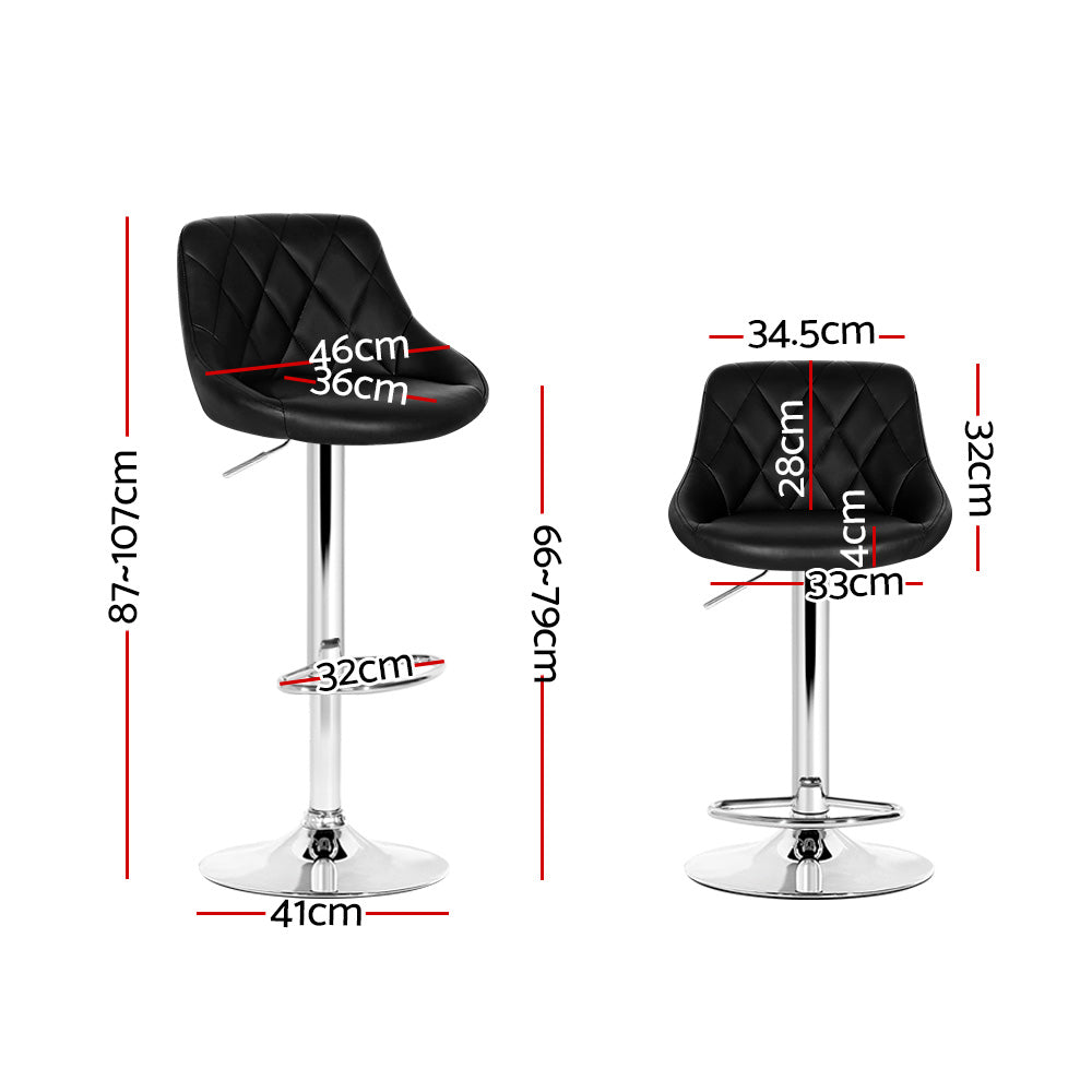 Table & Bar Stools: Artiss 2x Bar Stools Leather Padded Gas Lift Stool Black