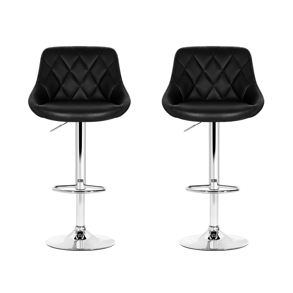 Table & Bar Stools: Artiss 2x Bar Stools Leather Padded Gas Lift Stool Black