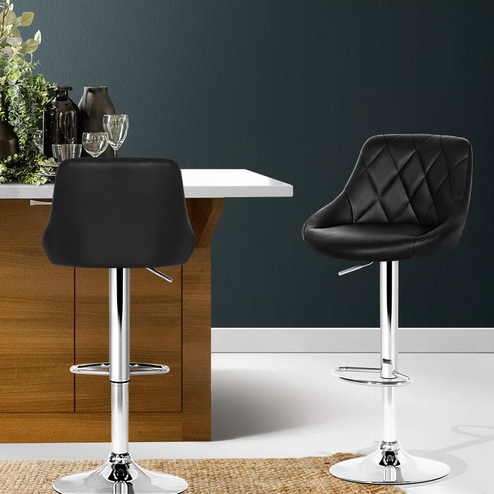 Table & Bar Stools: Artiss 2x Bar Stools Leather Padded Gas Lift Stool Black