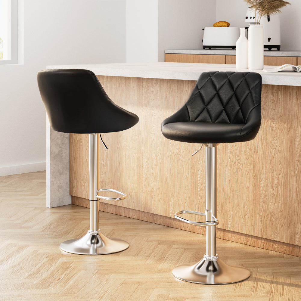 Table & Bar Stools: Artiss 2x Bar Stools Leather Padded Gas Lift Stool Black