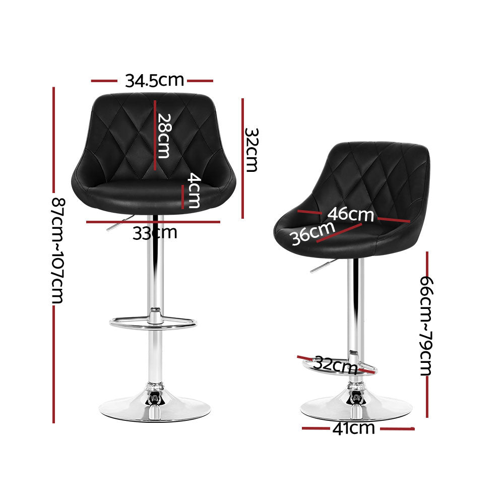 Table & Bar Stools: Artiss 4x Bar Stools Leather Padded Gas Lift Black