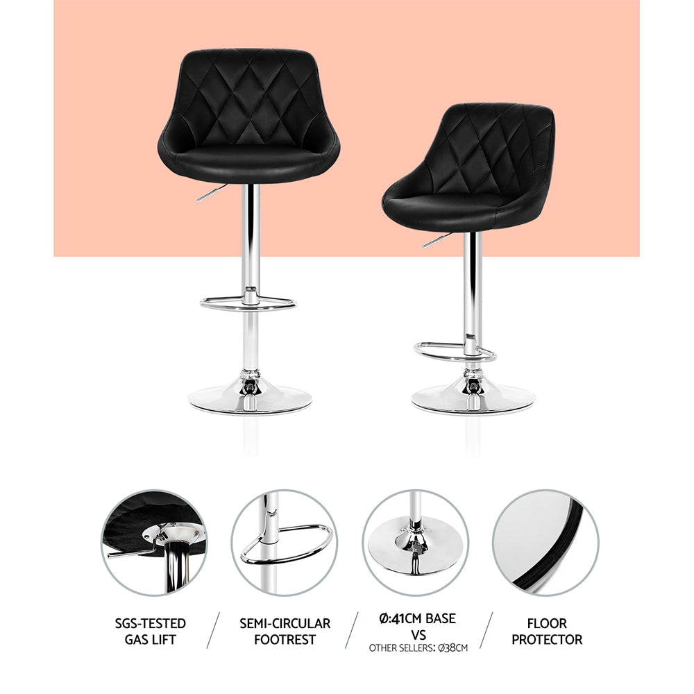 Table & Bar Stools: Artiss 4x Bar Stools Leather Padded Gas Lift Black