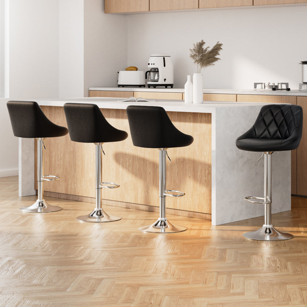 Table & Bar Stools: Artiss 4x Bar Stools Leather Padded Gas Lift Black