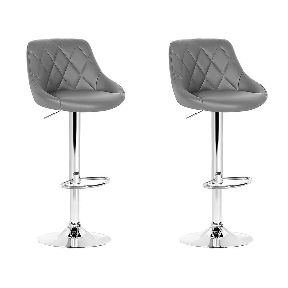 Table & Bar Stools: Artiss 2x Bar Stools Leather Padded Gas Lift Grey