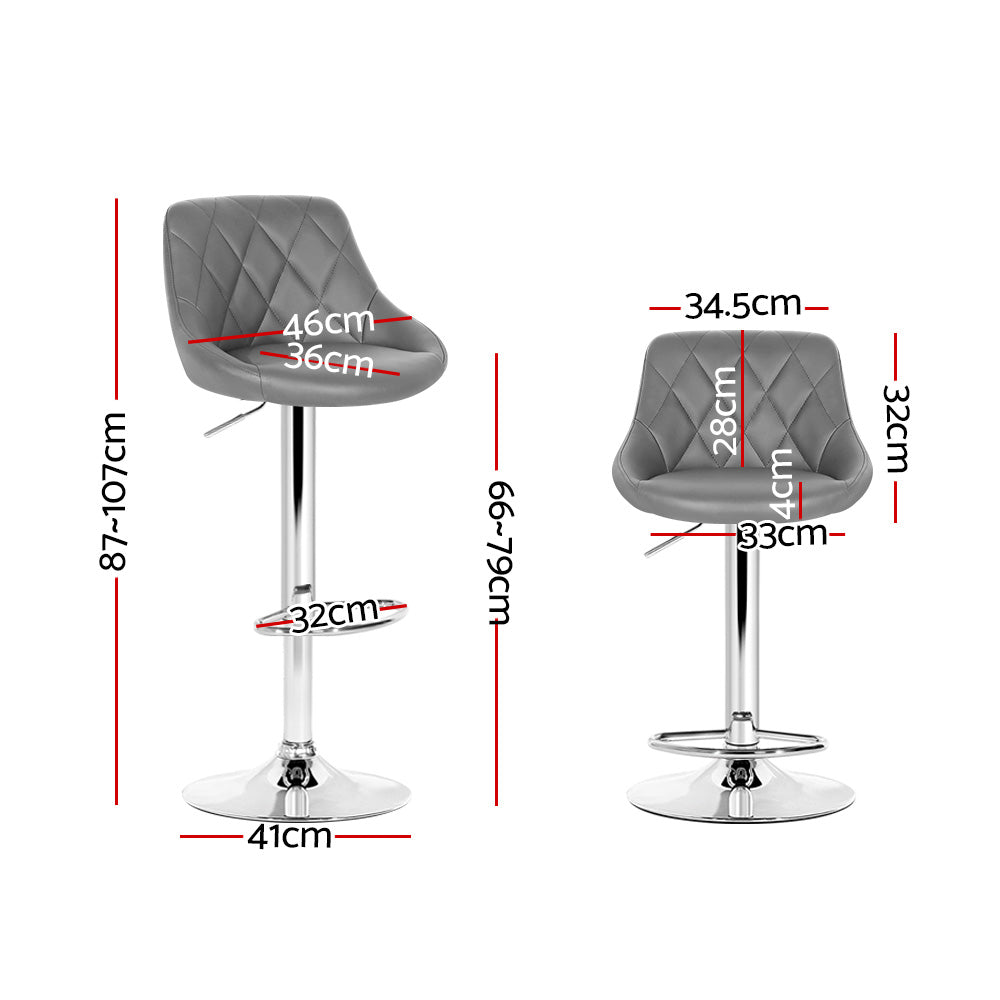 Table & Bar Stools: Artiss 2x Bar Stools Leather Padded Gas Lift Grey