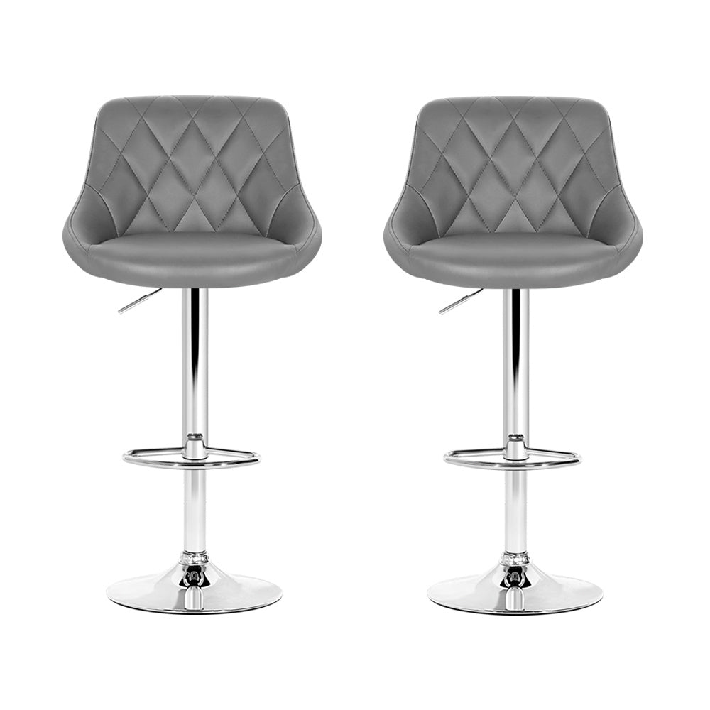 Table & Bar Stools: Artiss 2x Bar Stools Leather Padded Gas Lift Grey