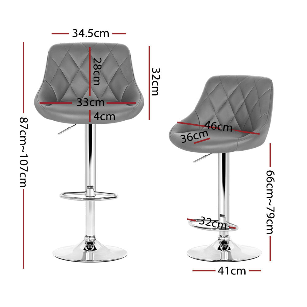 Table & Bar Stools: Artiss 4x Bar Stools Leather Padded Gas Lift Grey