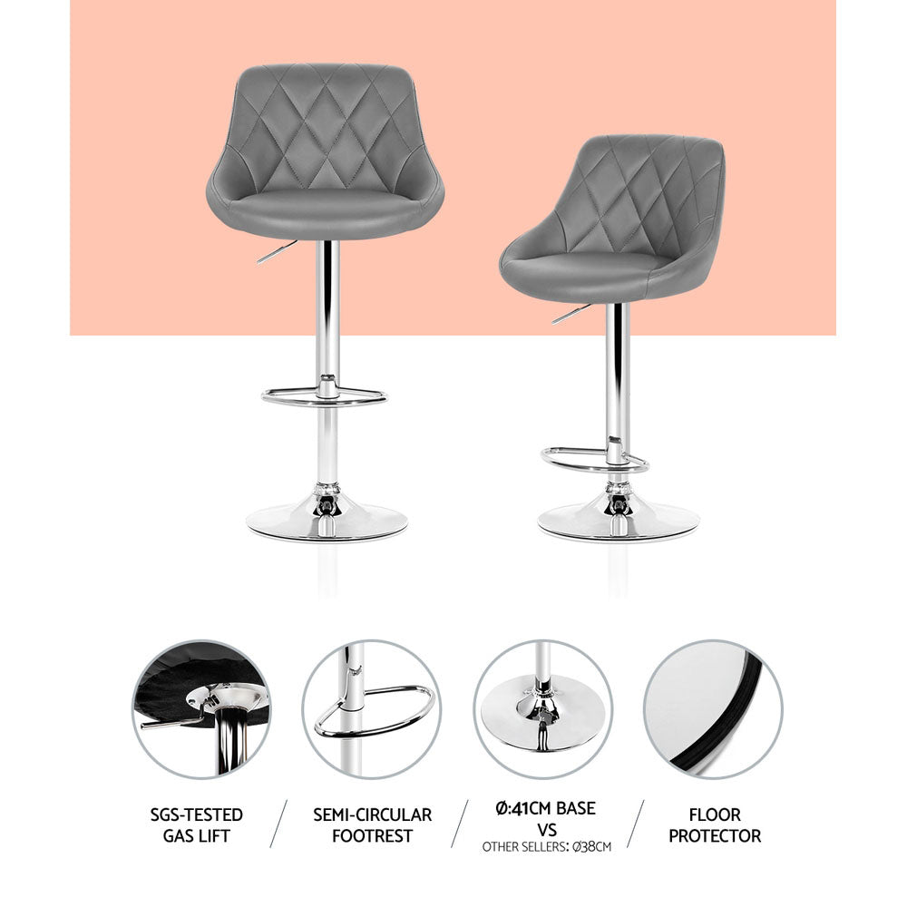 Table & Bar Stools: Artiss 4x Bar Stools Leather Padded Gas Lift Grey