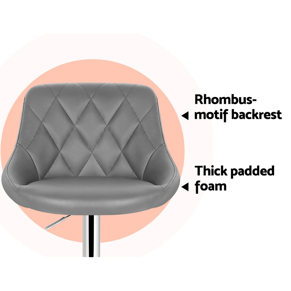 Table & Bar Stools: Artiss 4x Bar Stools Leather Padded Gas Lift Grey