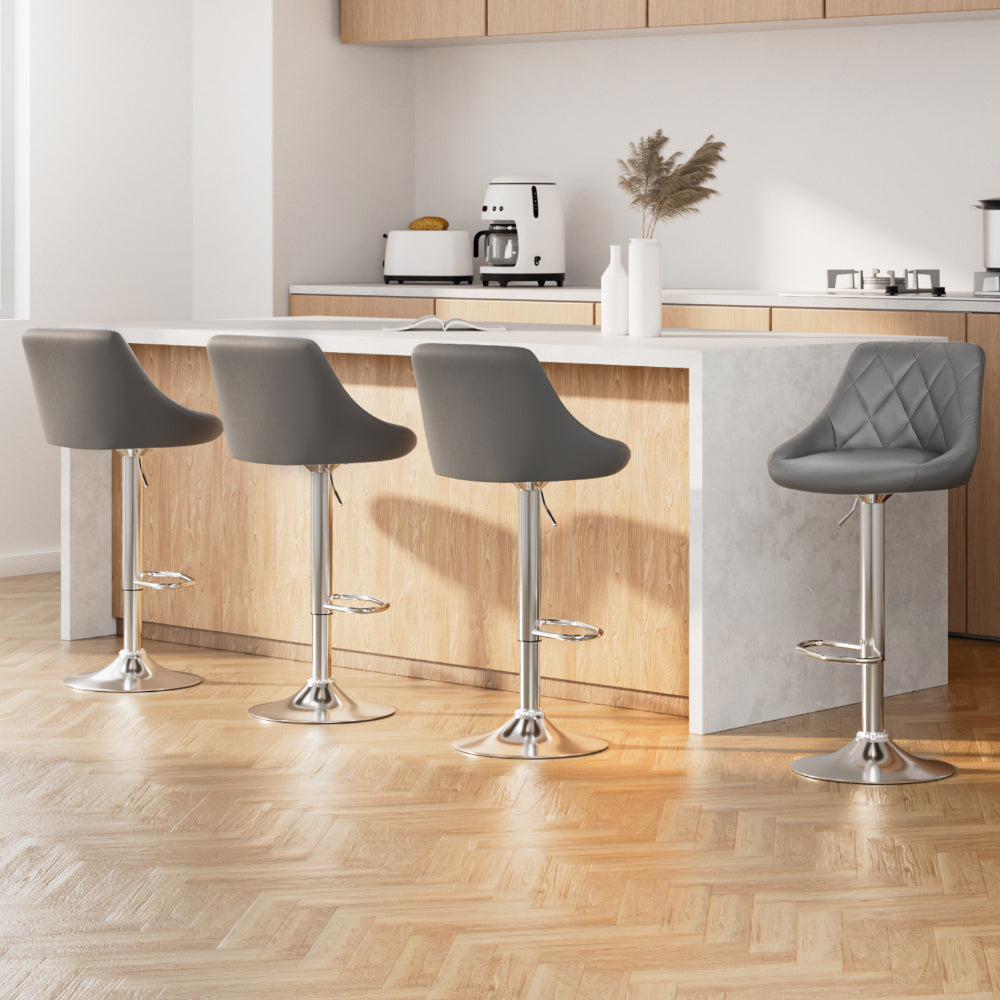 Table & Bar Stools: Artiss 4x Bar Stools Leather Padded Gas Lift Grey