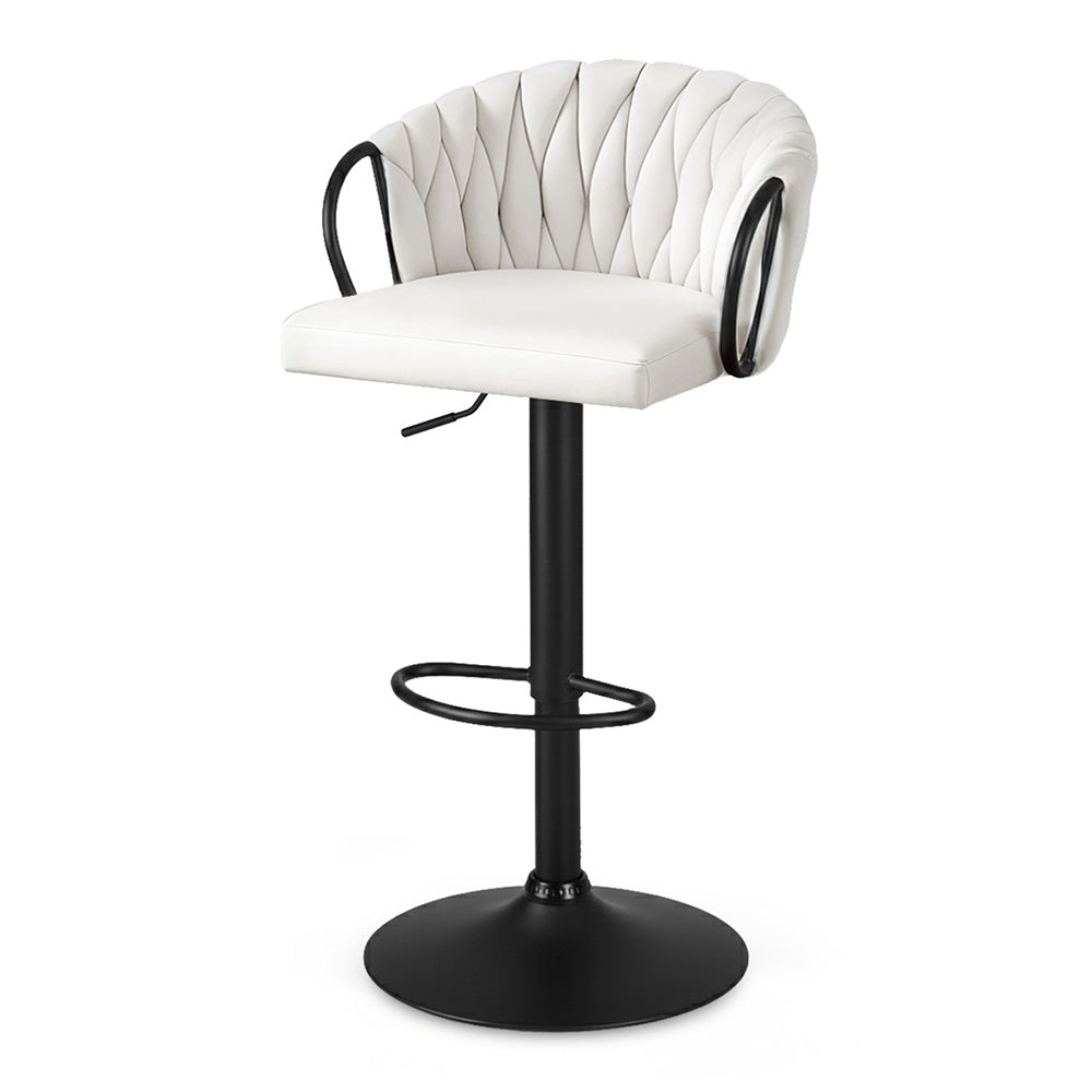 Table & Bar Stools: Artiss 1x Bar Stool Single Kitchen Dining Chair Counter Stool Woven Velvet Ivory