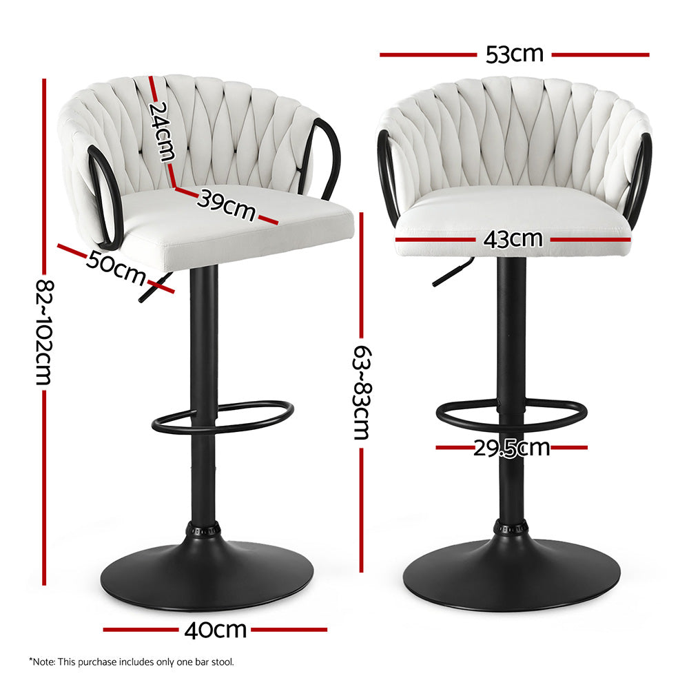 Table & Bar Stools: Artiss 1x Bar Stool Single Kitchen Dining Chair Counter Stool Woven Velvet Ivory