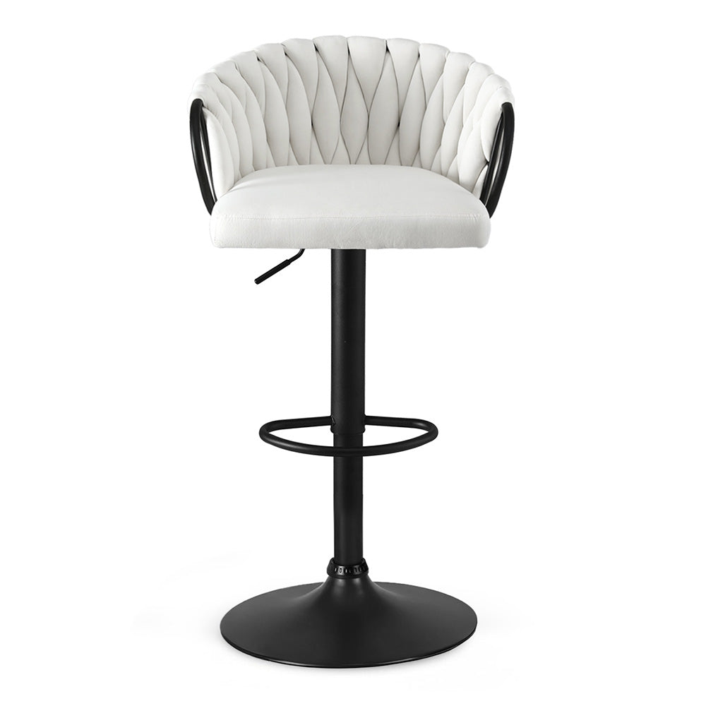 Table & Bar Stools: Artiss 1x Bar Stool Single Kitchen Dining Chair Counter Stool Woven Velvet Ivory