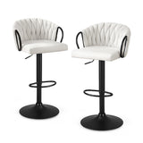 Table & Bar Stools: Artiss Bar Stool x2 Kitchen Dining Chair Counter Gaslift Woven Velvet Ivory