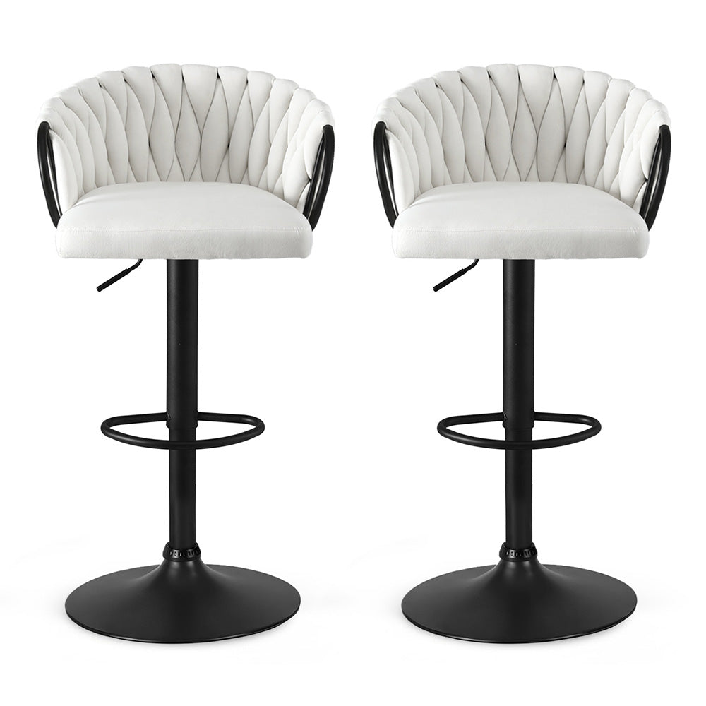 Table & Bar Stools: Artiss Bar Stool x2 Kitchen Dining Chair Counter Gaslift Woven Velvet Ivory