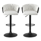 Table & Bar Stools: Artiss Bar Stool x2 Kitchen Dining Chair Counter Gaslift Woven Velvet Ivory