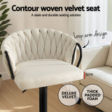 Table & Bar Stools: Artiss Bar Stool x2 Kitchen Dining Chair Counter Gaslift Woven Velvet Ivory