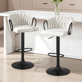 Table & Bar Stools: Artiss Bar Stool x2 Kitchen Dining Chair Counter Gaslift Woven Velvet Ivory