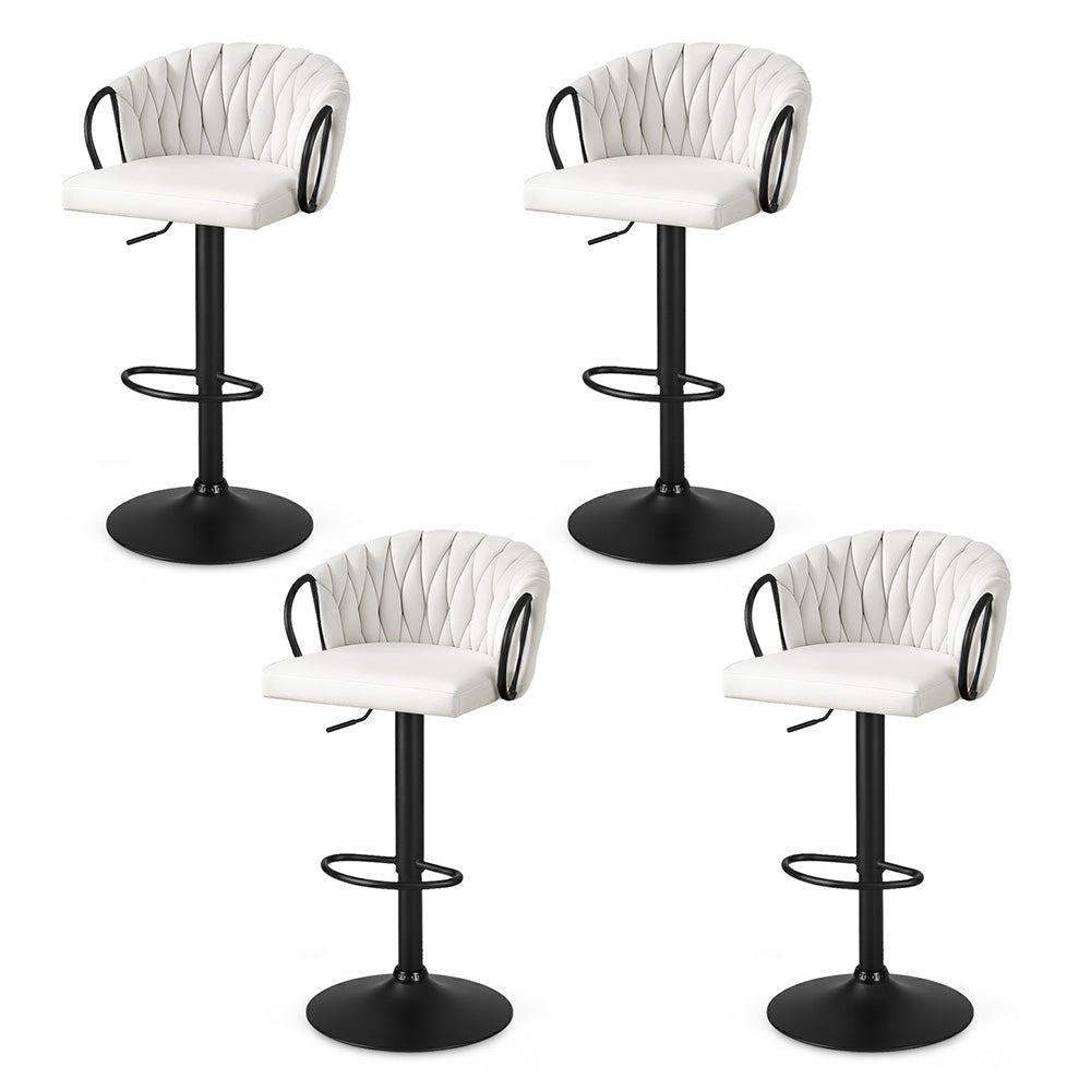 Table & Bar Stools: Artiss Bar Stool x4 Kitchen Dining Chair Counter Gaslift Woven Velvet Ivory