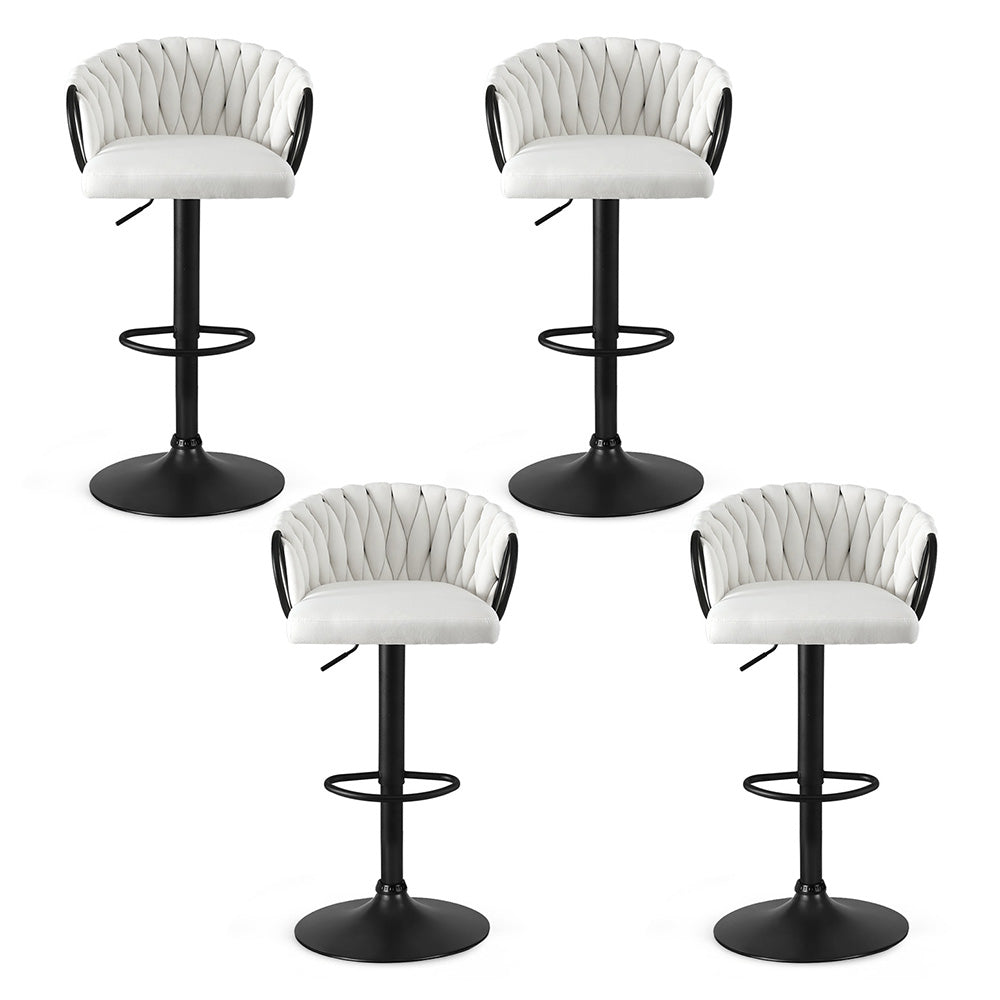 Table & Bar Stools: Artiss Bar Stool x4 Kitchen Dining Chair Counter Gaslift Woven Velvet Ivory