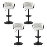 Table & Bar Stools: Artiss Bar Stool x4 Kitchen Dining Chair Counter Gaslift Woven Velvet Ivory