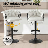 Table & Bar Stools: Artiss Bar Stool x4 Kitchen Dining Chair Counter Gaslift Woven Velvet Ivory