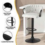 Table & Bar Stools: Artiss Bar Stool x4 Kitchen Dining Chair Counter Gaslift Woven Velvet Ivory
