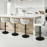 Table & Bar Stools: Artiss Bar Stool x4 Kitchen Dining Chair Counter Gaslift Woven Velvet Ivory