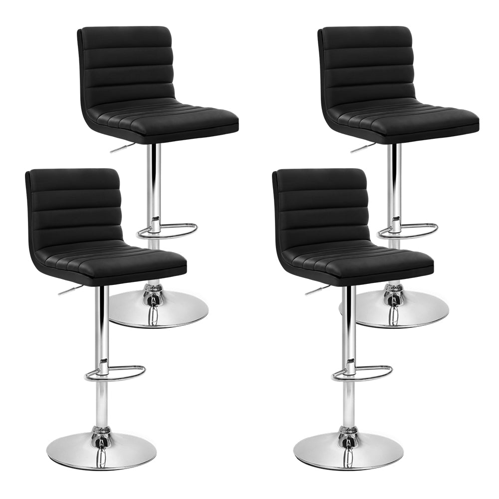 Table & Bar Stools: Artiss 4x Bar Stools Padded Leather Gas Lift Black