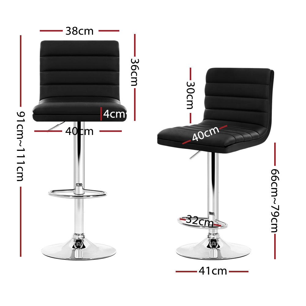 Table & Bar Stools: Artiss 4x Bar Stools Padded Leather Gas Lift Black